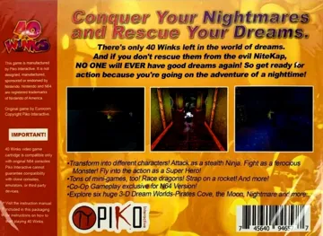 40 Winks (USA) (Aftermarket) (Unl) box cover back